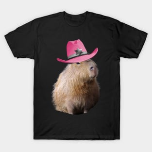 Capybara Wearing Pink Cowboy Hat T-Shirt